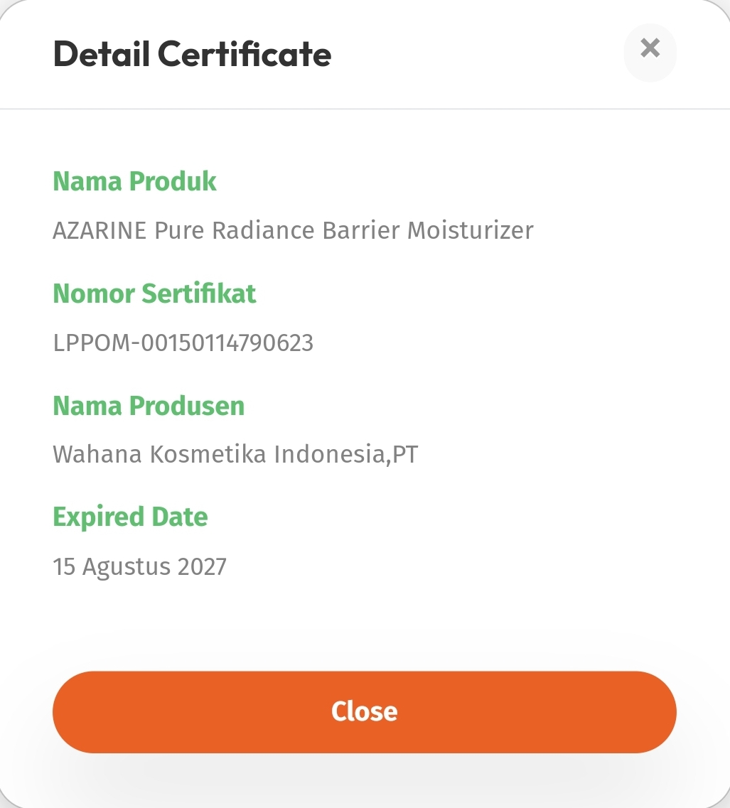 sertifikat halal moisturizer pure radiance
