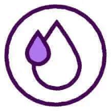 A purple water drop in a circle on a white background.