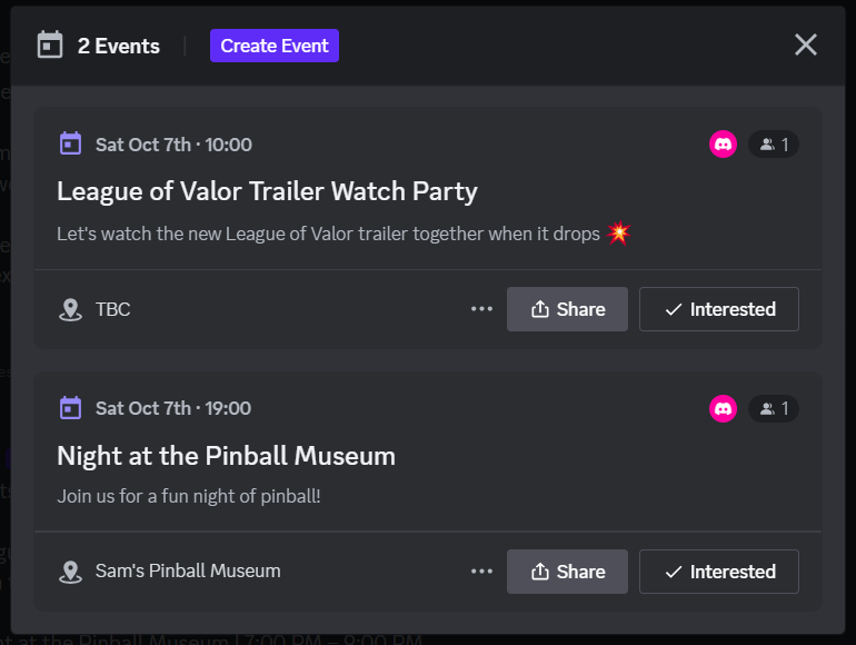 Scheduled Events – Discord