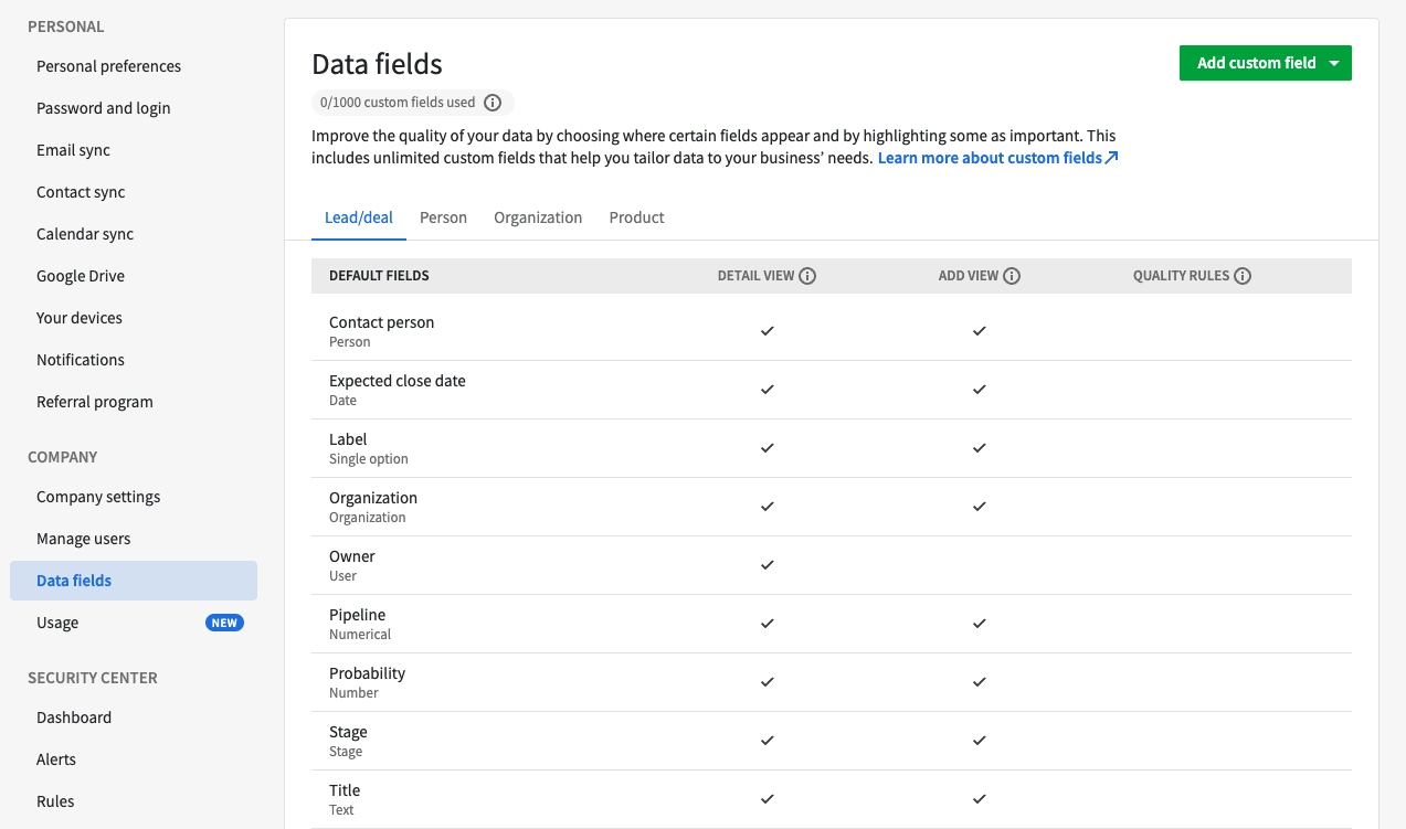 pipedrive-data-fields-settings