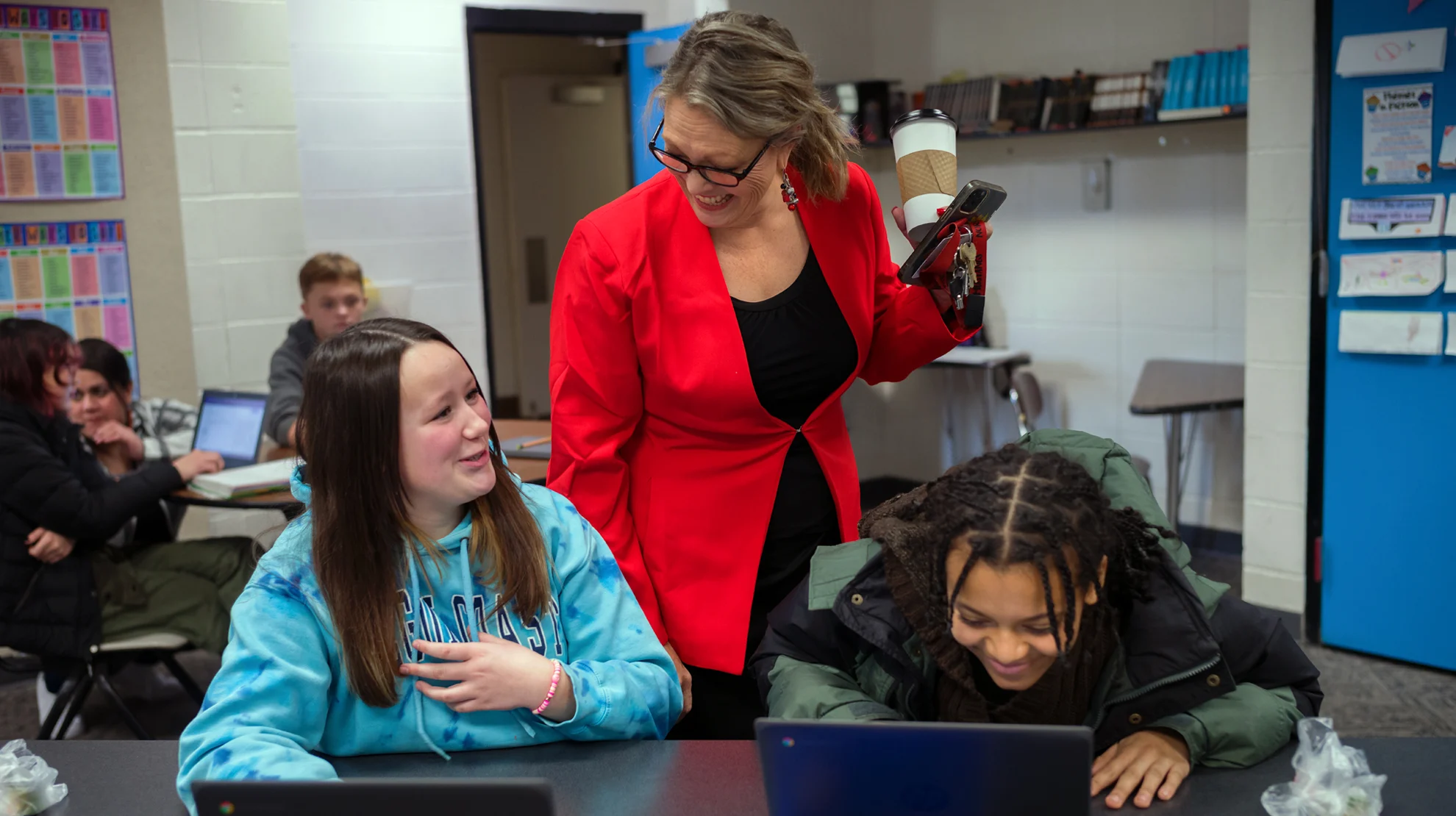 Northport Principal Catherine Hunt with students