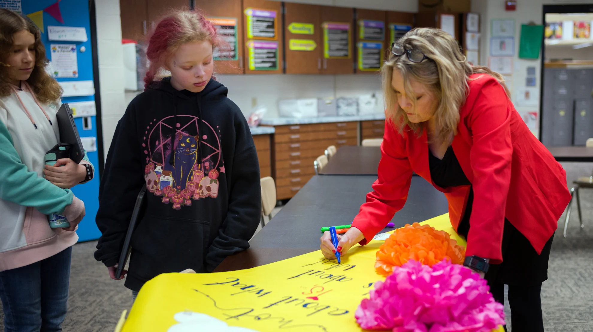 Northport Principal Catherine Hunt with students