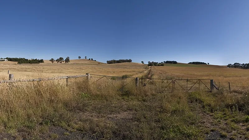 A paddock with a blue sky above it