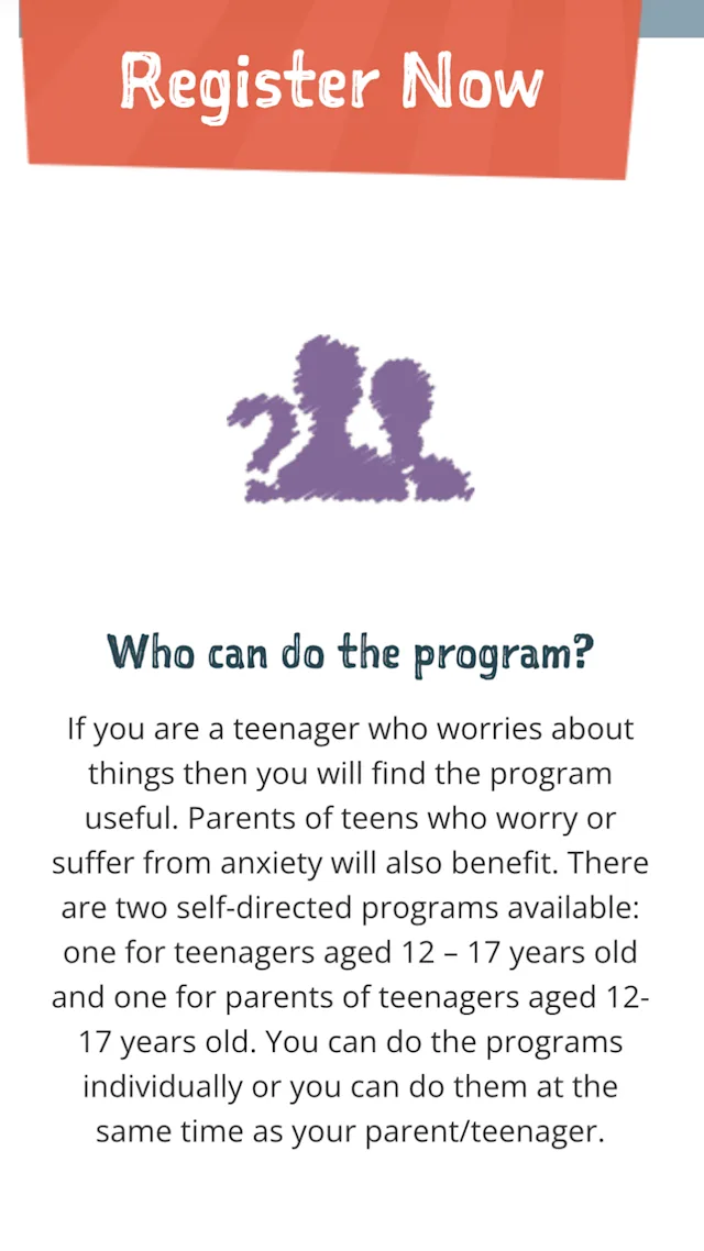 BRAVE program website section describing that their anxiety-support programs are open to ages 12–17 and their parents.
