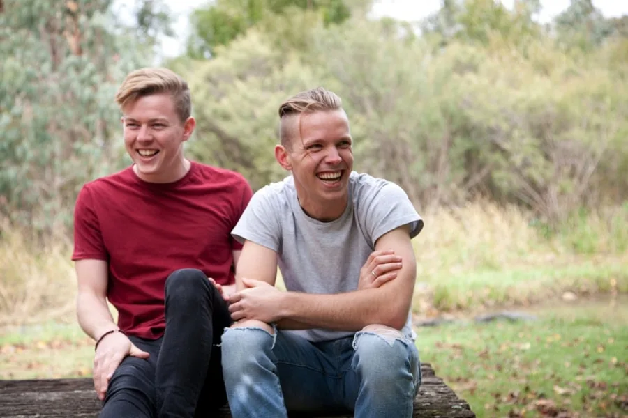 2 boys in rural countryside