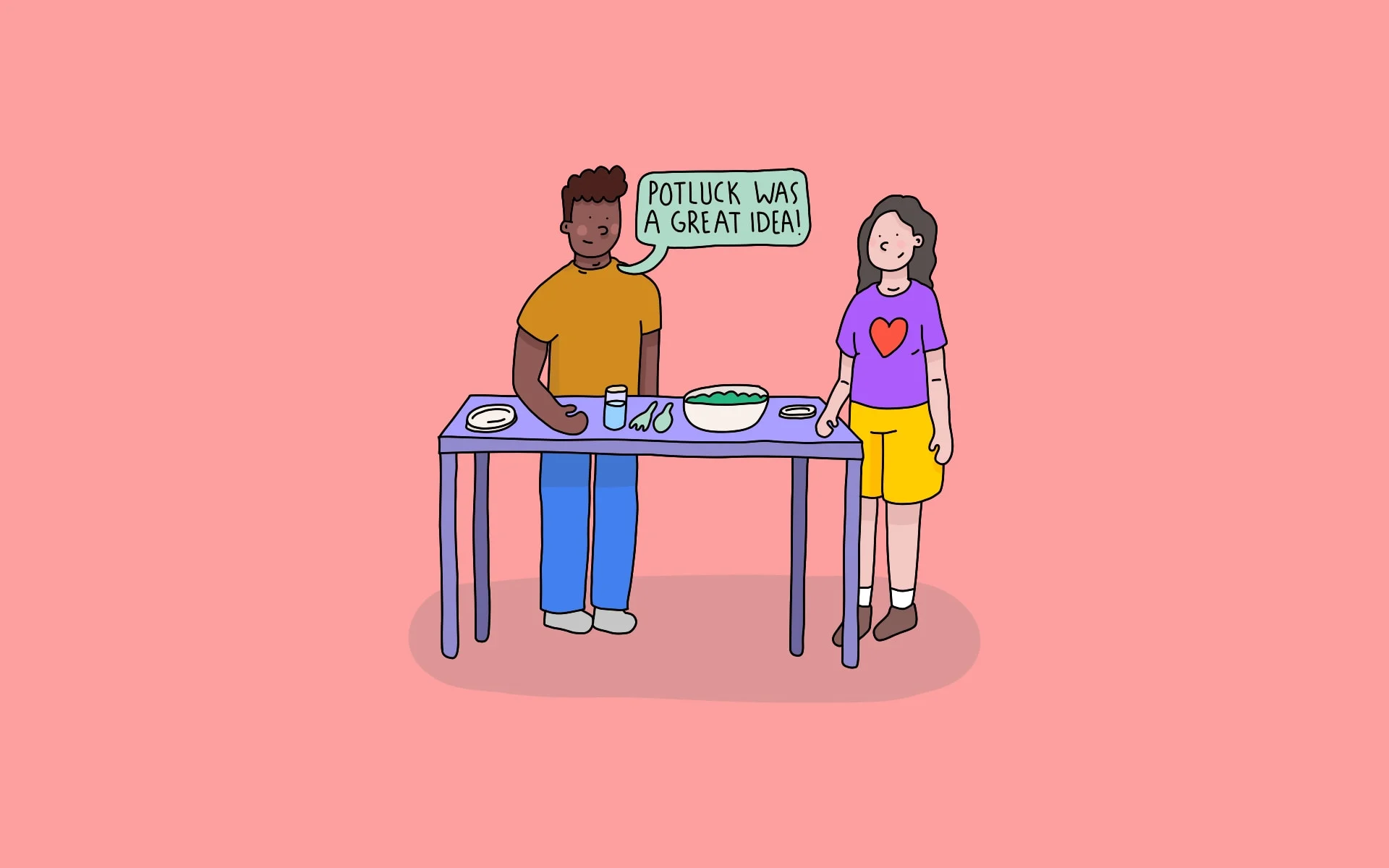 illustration of friends at a potluck