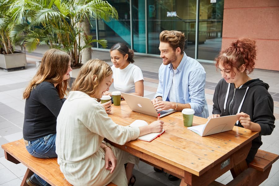 Young people study in group