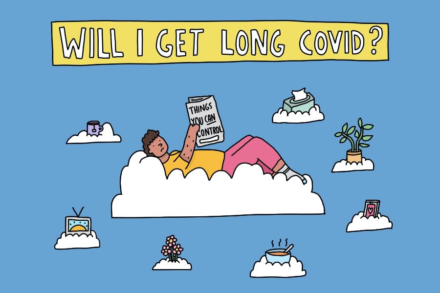 illustration of person sitting on a cloud focusing on what they can control