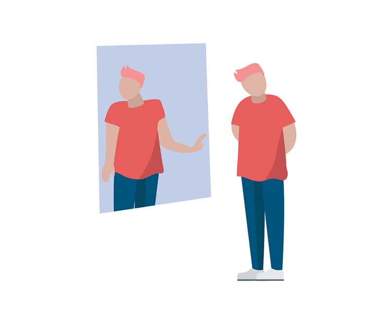 Illustration of a boy looking into a mirror