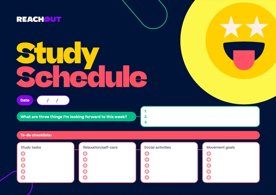 Screenshot of the first page of the study schedule template.