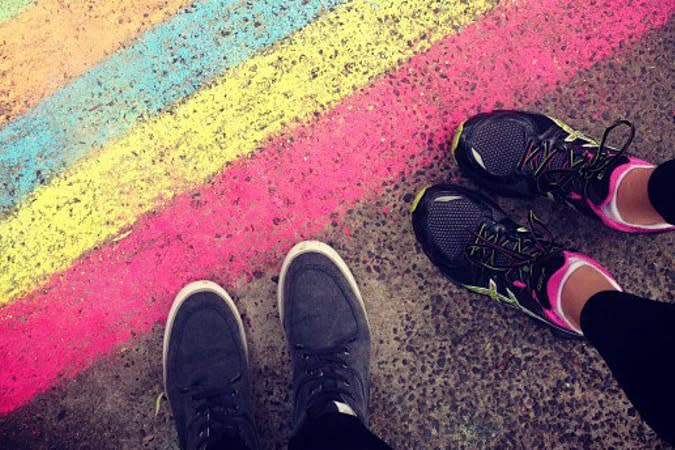 rainbow chalk on floor