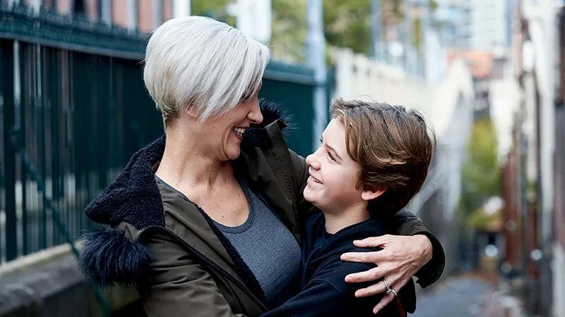 mother and son talking