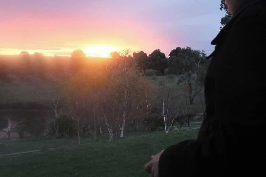 Man looking into distance countryside new