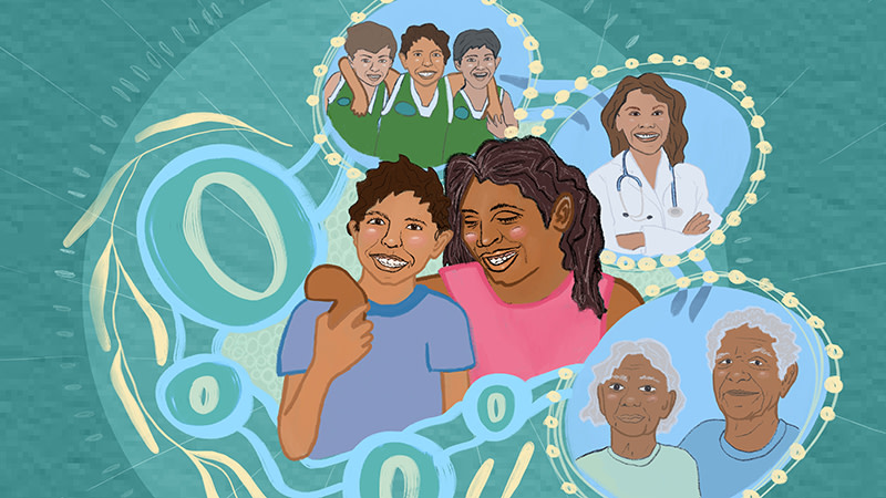 illustration of aboriginal young person surrounded by support system