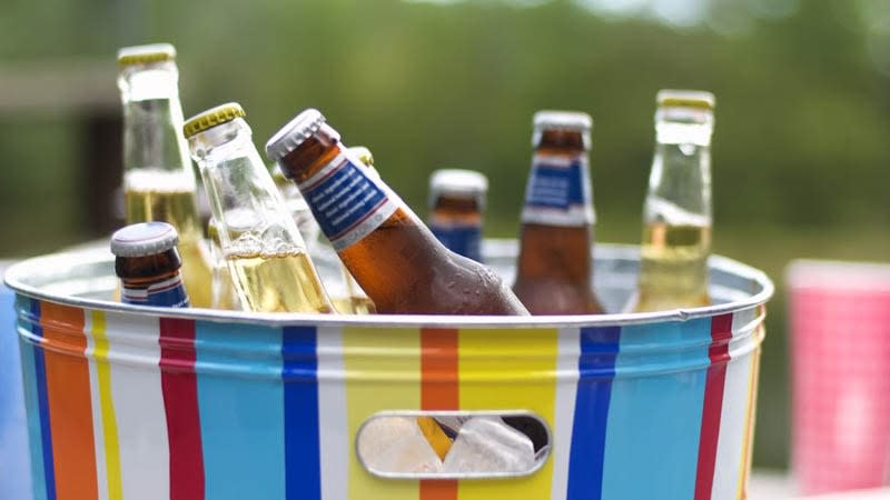 beers in colourful bucket