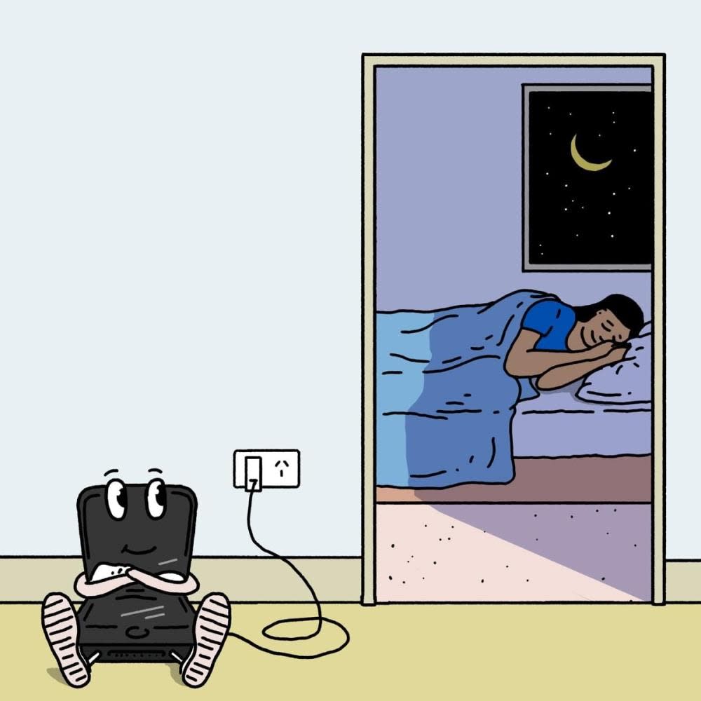 cartoon graphic of a phone sitting outside bedroom