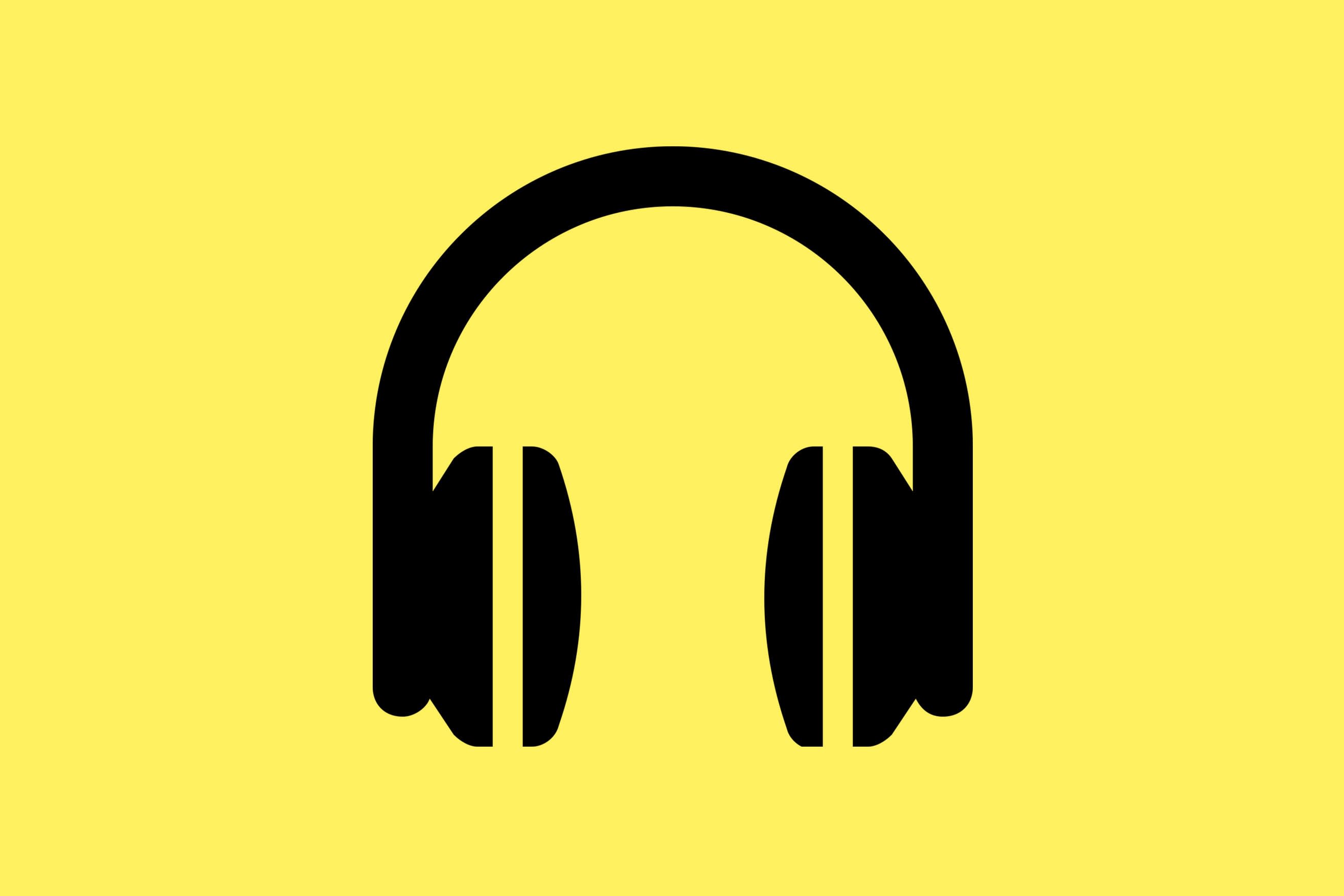 Audio stories back cartoon pair of headphones on a yellow background