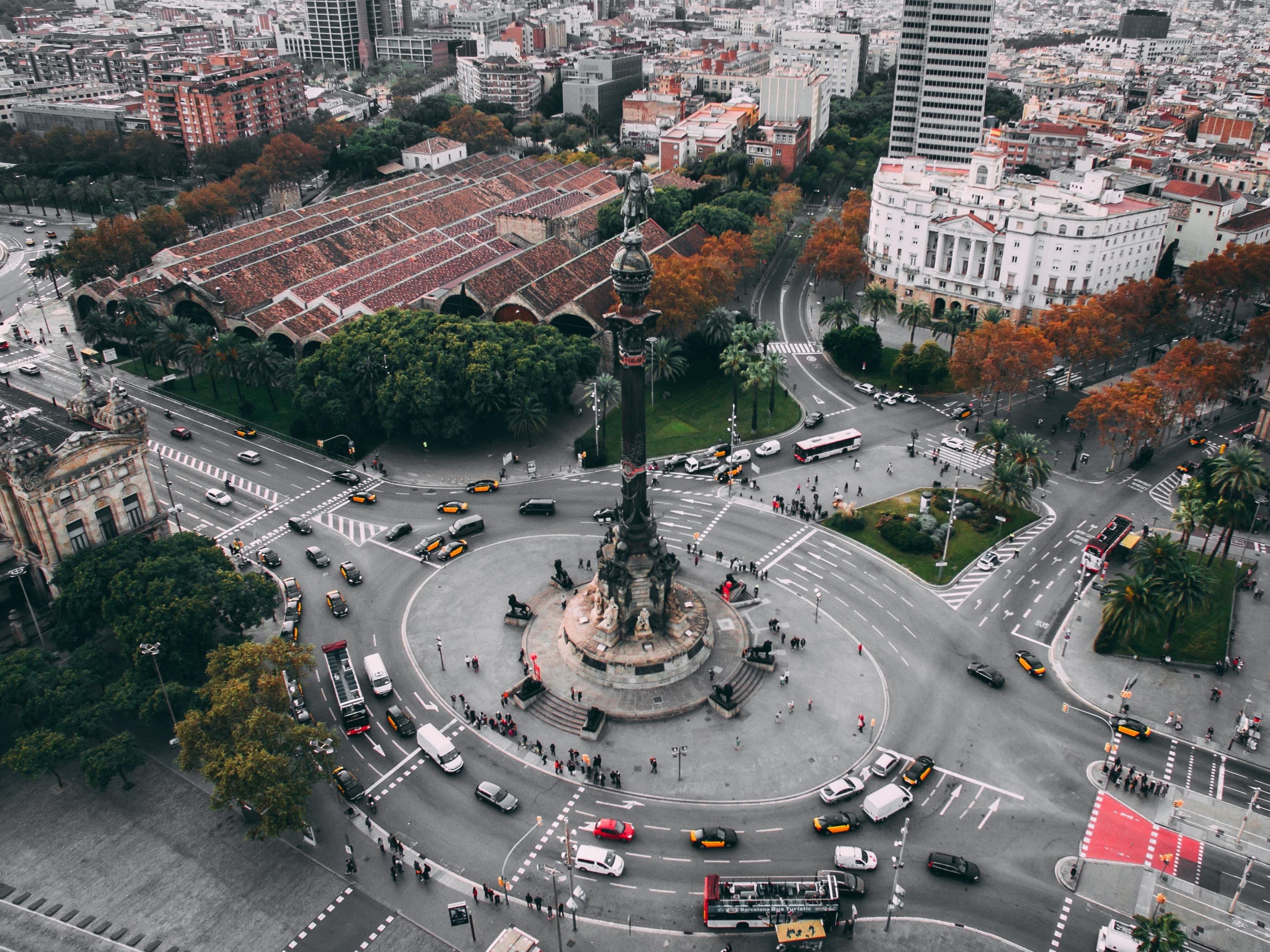 roundabout with a statue in barcelona