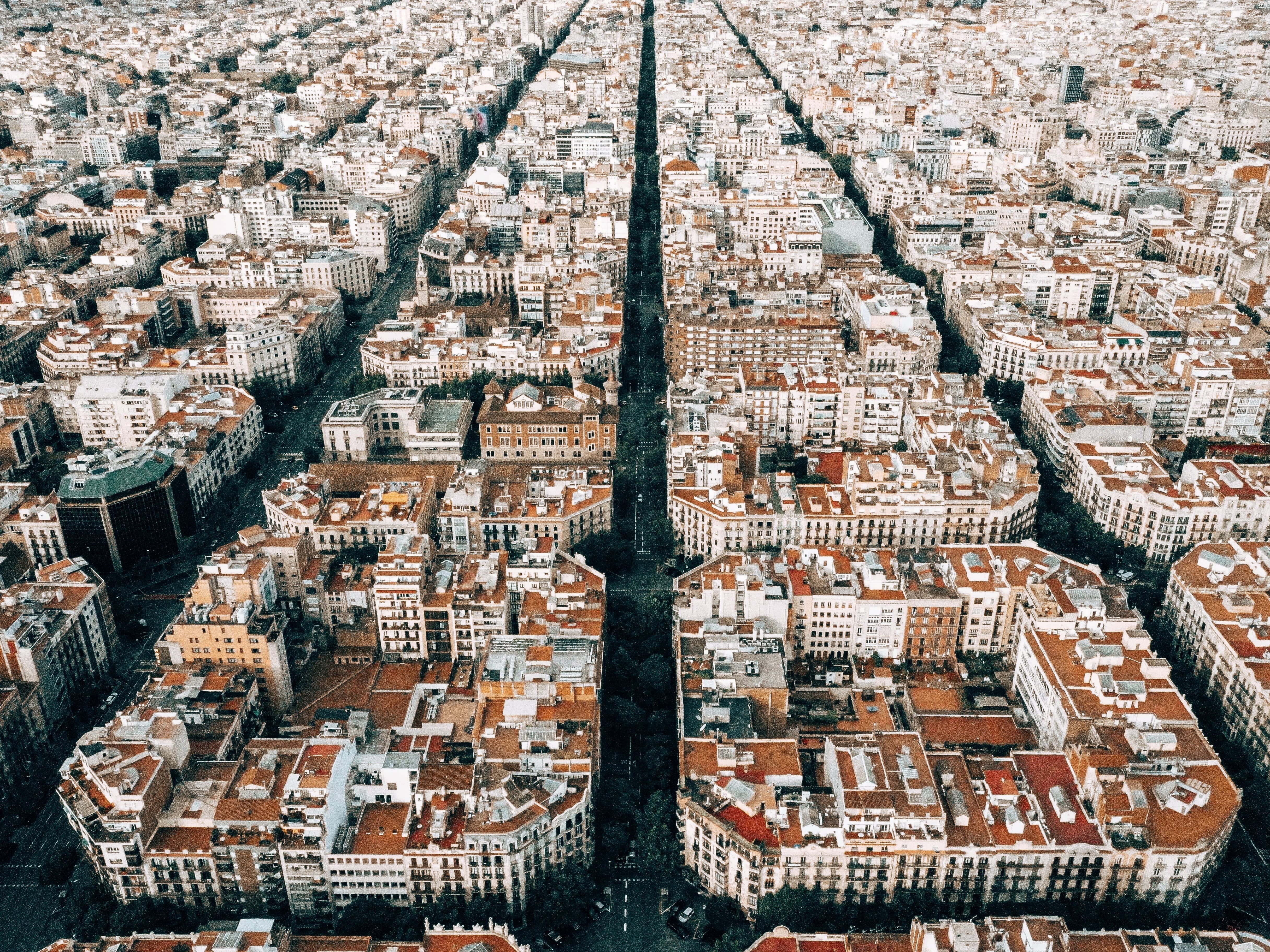 Birds-eye view of the city of Barcelona, Spain. Cost of living Barcelona (2021).