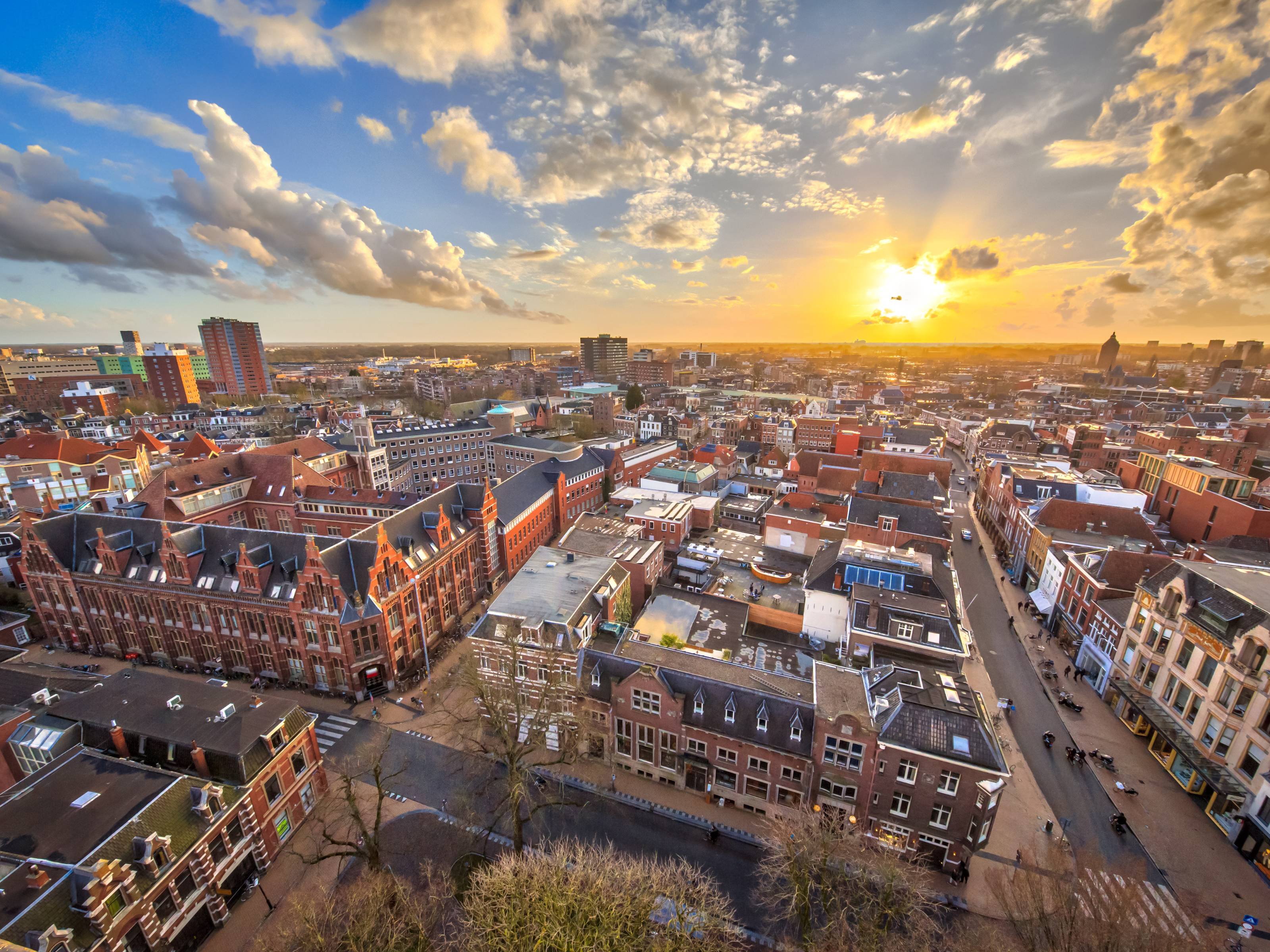 Groningen city aerial shot.