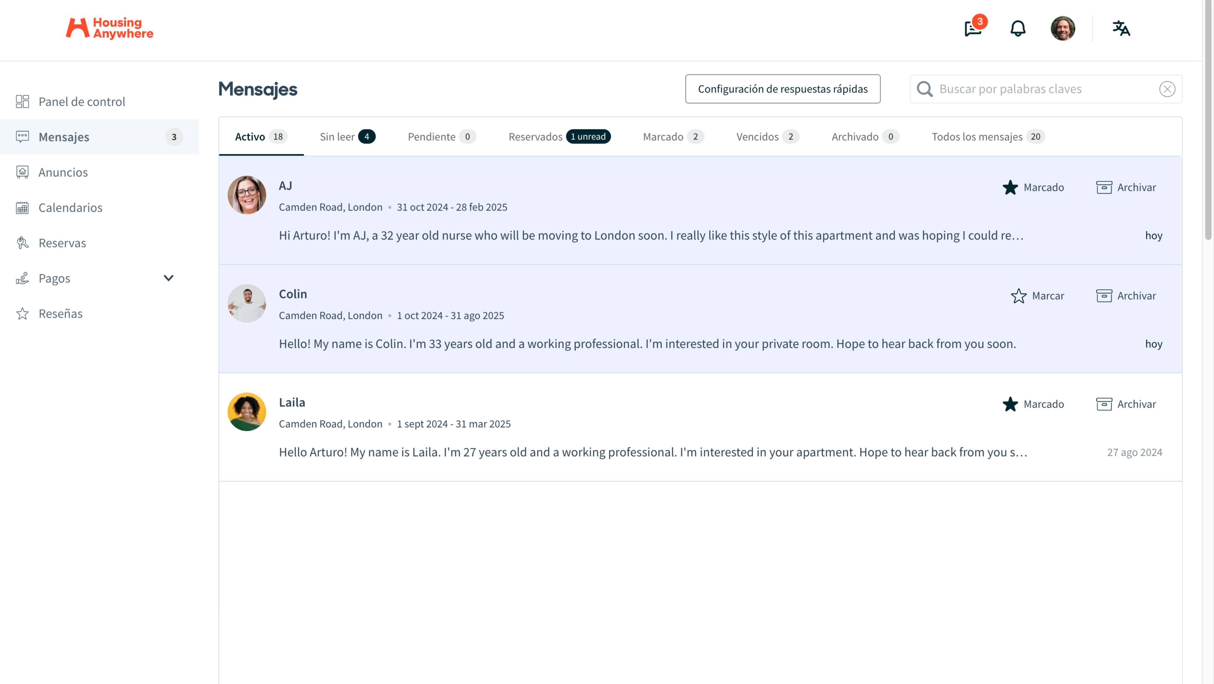 Screenshot for shortlist and archive icon in the inbox ES