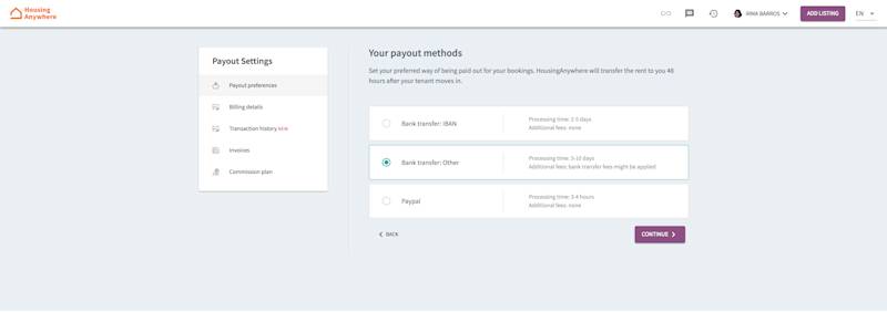 Screen Shot new payout method non iban