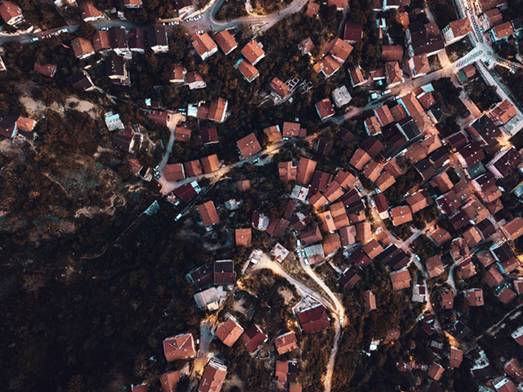 Bird view of houses from a nice neighborhood, warm colours