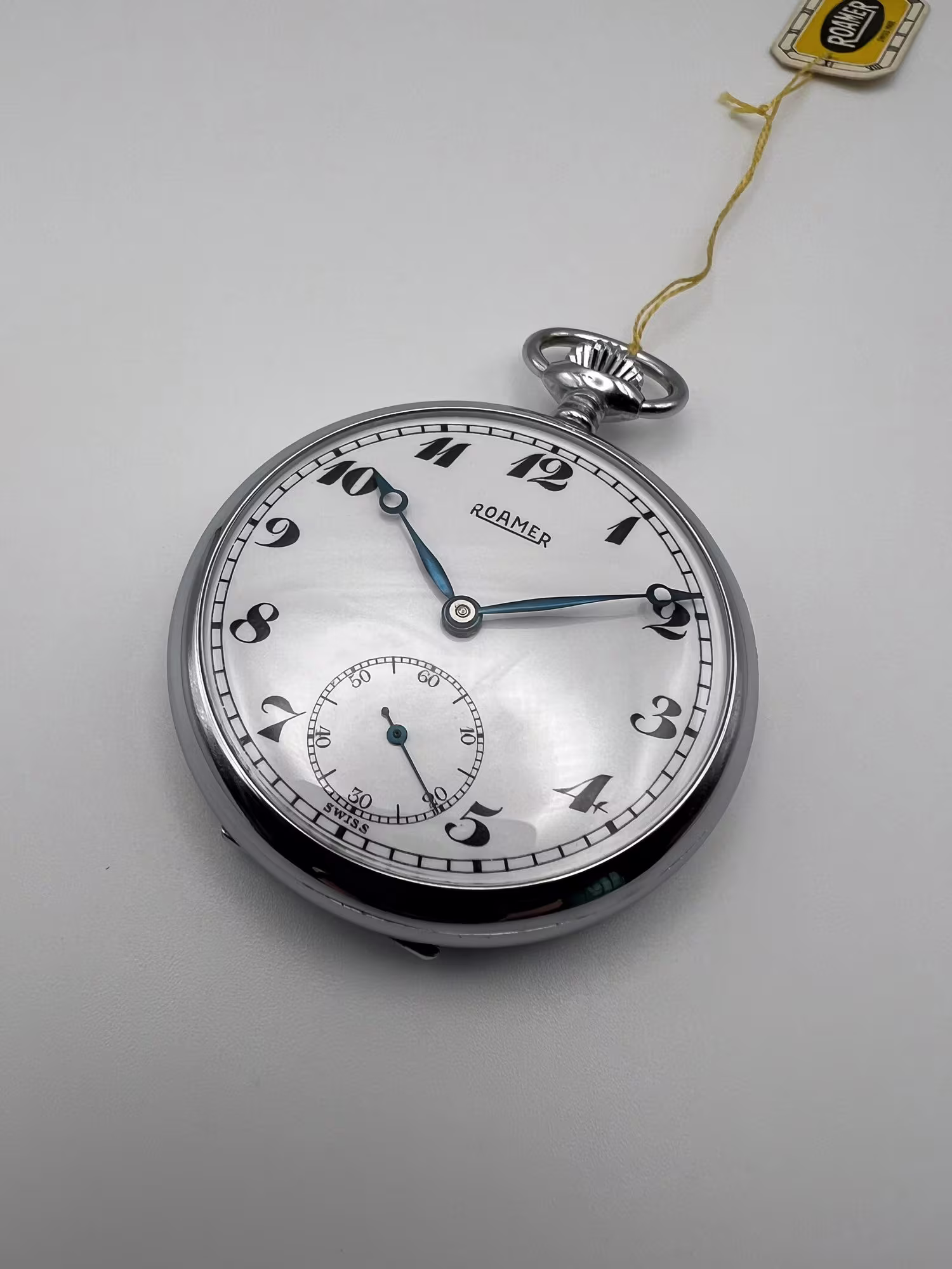 Roamer Pocket Watch 1930s, Chrome Case, dial straight on