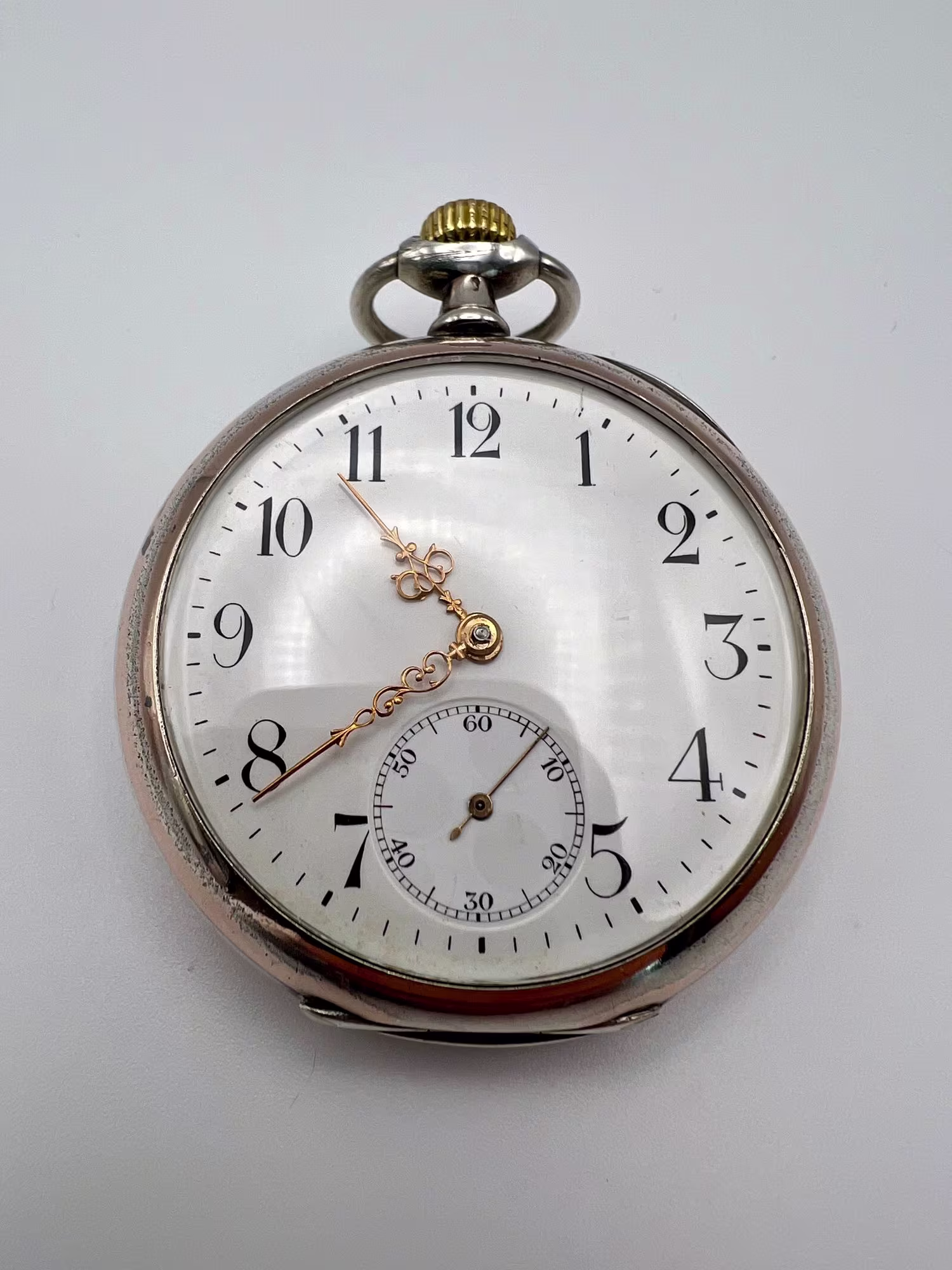 Zenith Silver Pocket Watch 1900s, subsidiary seconds, dial straight on