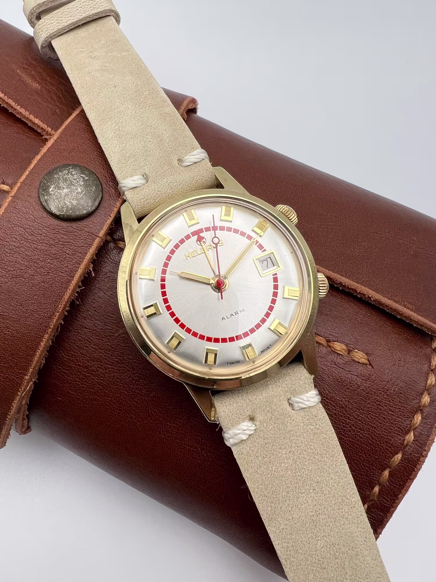 Helbros Alarm 1960s Manual Wind Watch, dial straight on