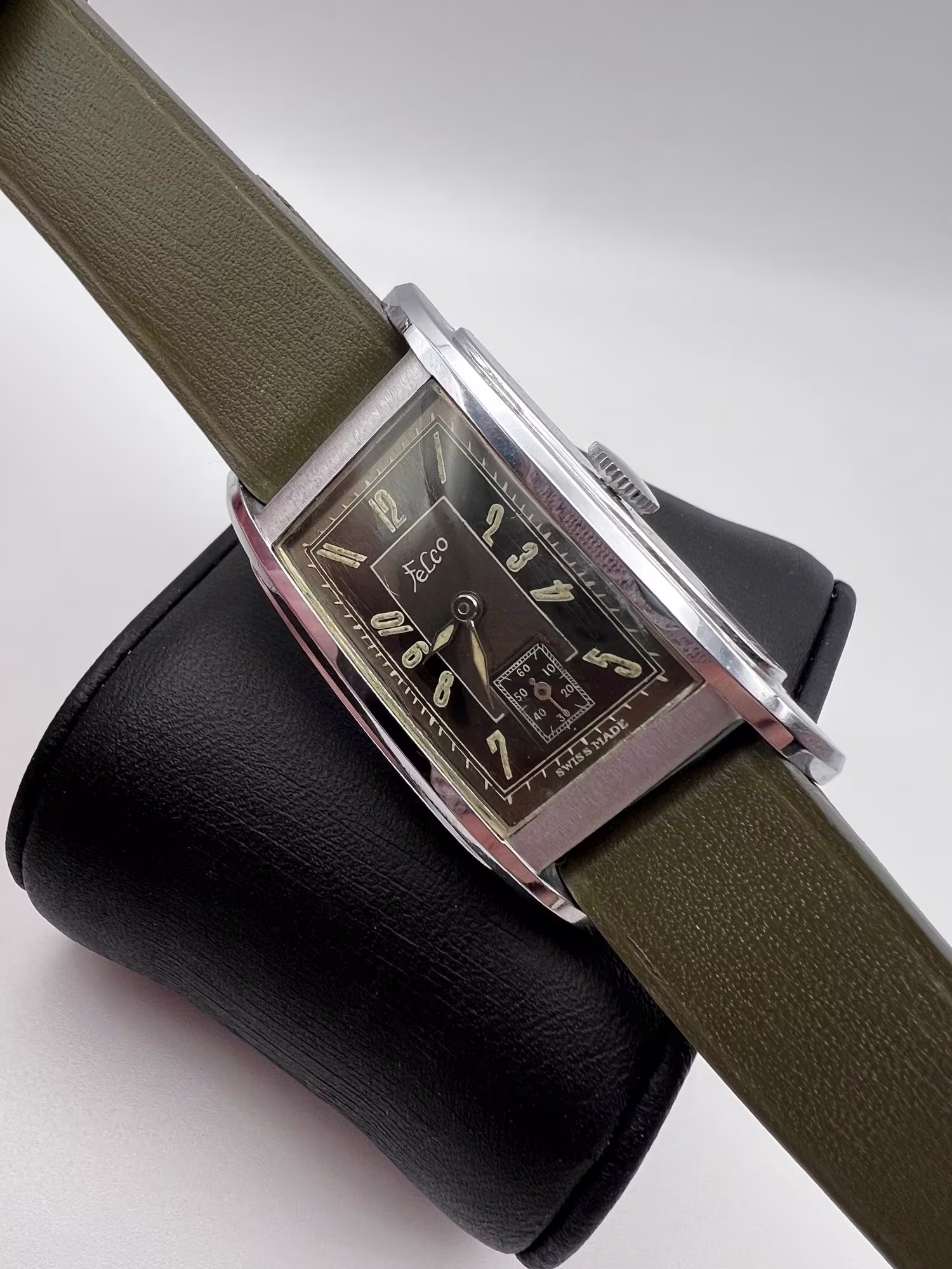 Felco ETA Cal. 717 Chromed Steel Small Second 22x43mm Art Deco Tank from 1940s, dial straight on