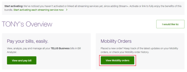 My TELUS - View mobility orders