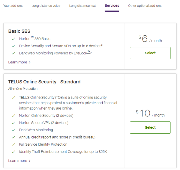 My TELUS - Online Security Plans