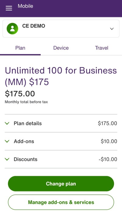 Current plan (app) - Business Mobility