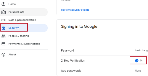 Profile Security  (Google)