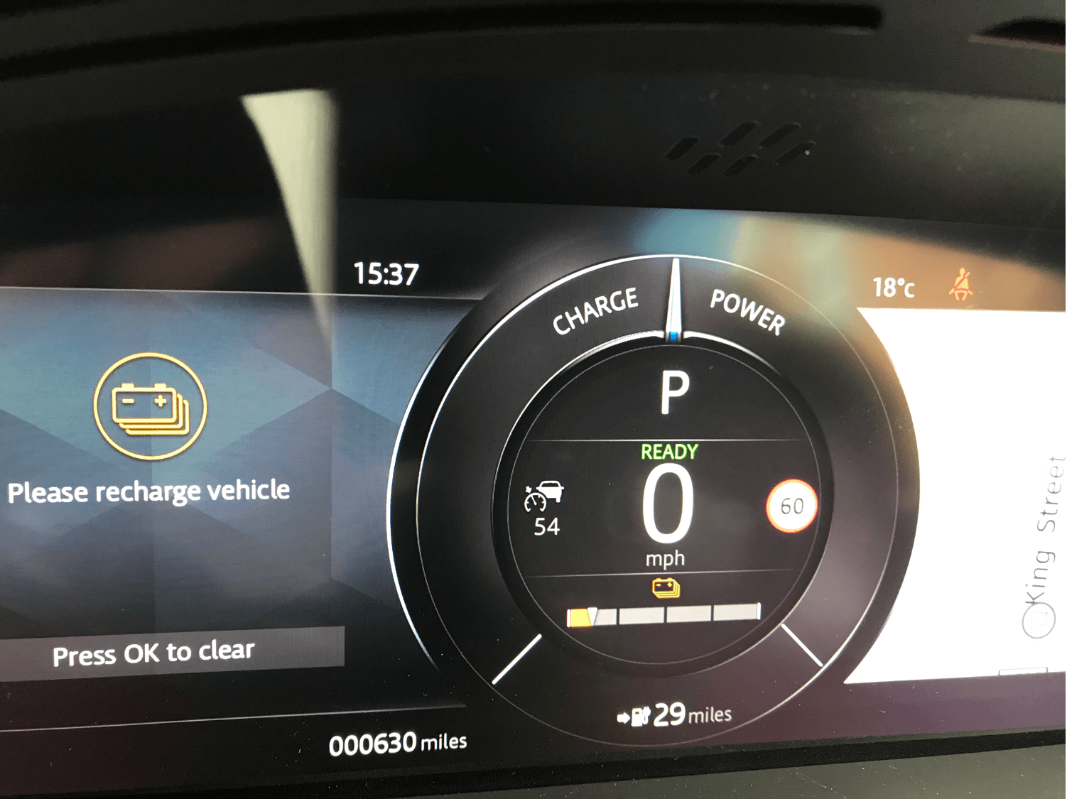Jaguar dashboard showing recharge