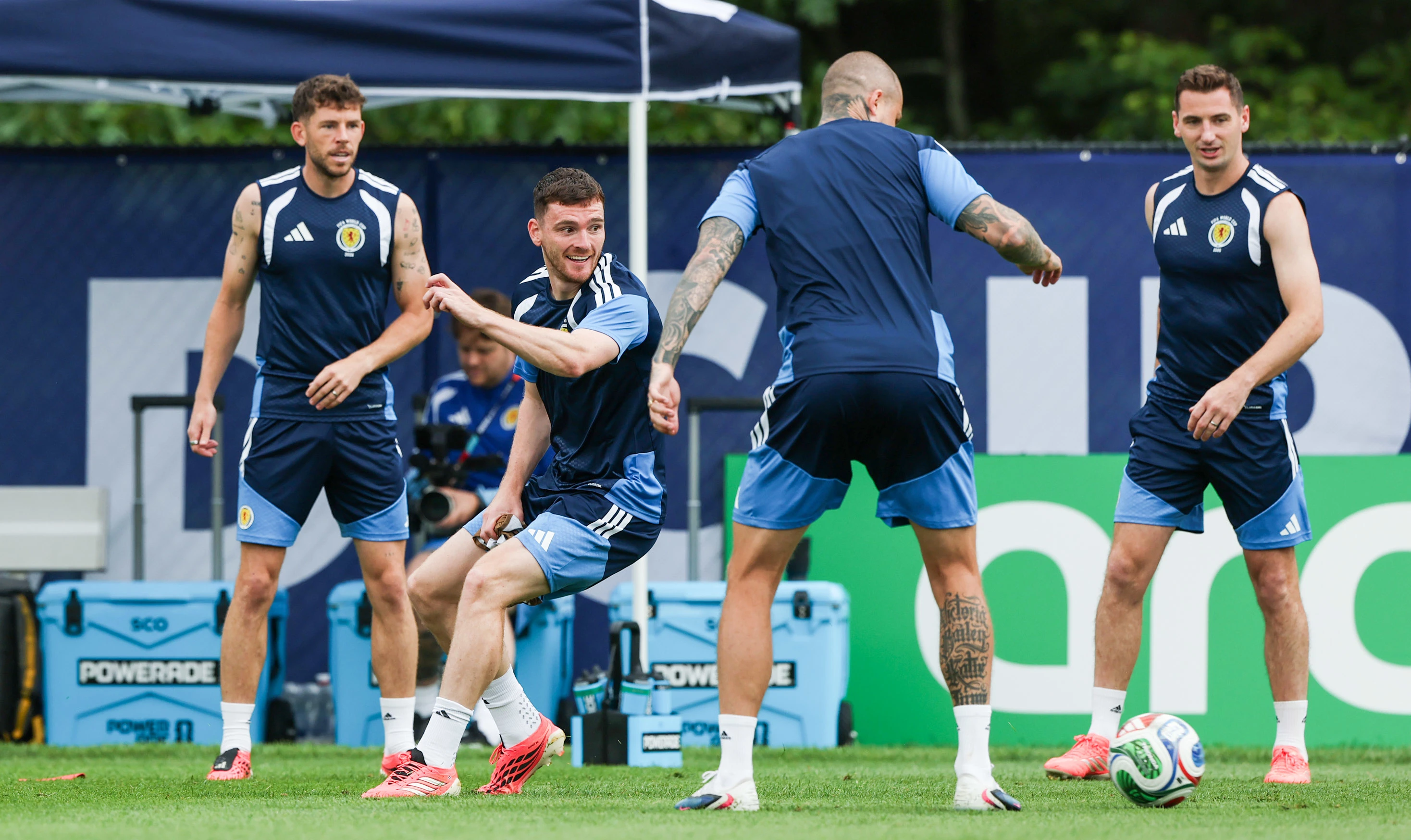 FOXBOROUGH, UNITED STATES - JUNE 18: Andy Robertson during a Scotland MD-1 training session at the Revolution Training Centre, on June 18, 2026, in Foxborough, United States. (Photo by Craig Williamson / SNS Group)