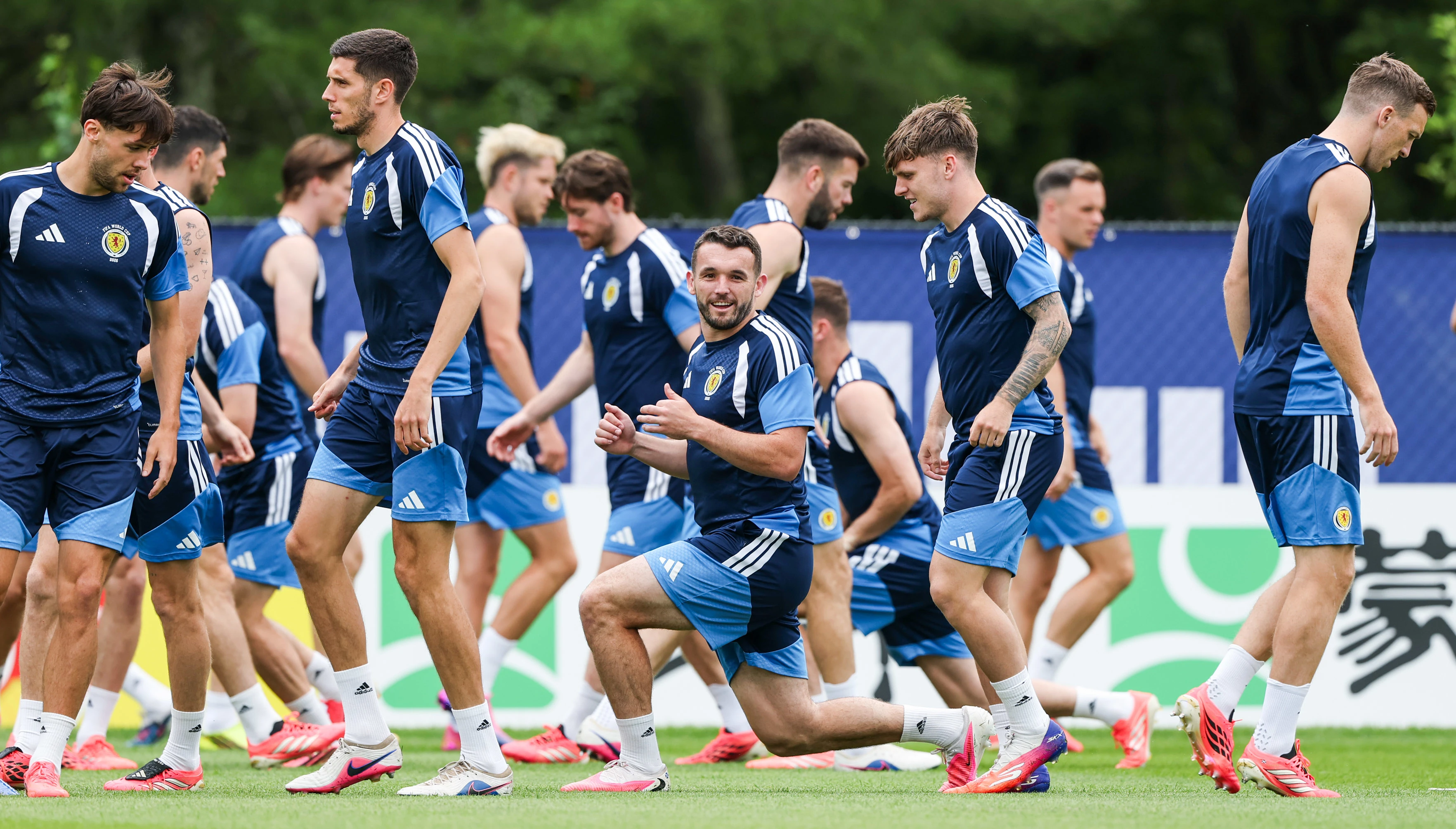 FOXBOROUGH, UNITED STATES - JUNE 18: John McGinn (centre) during a Scotland MD-1 training session at the Revolution Training Centre, on June 18, 2026, in Foxborough, United States. (Photo by Craig Williamson / SNS Group)