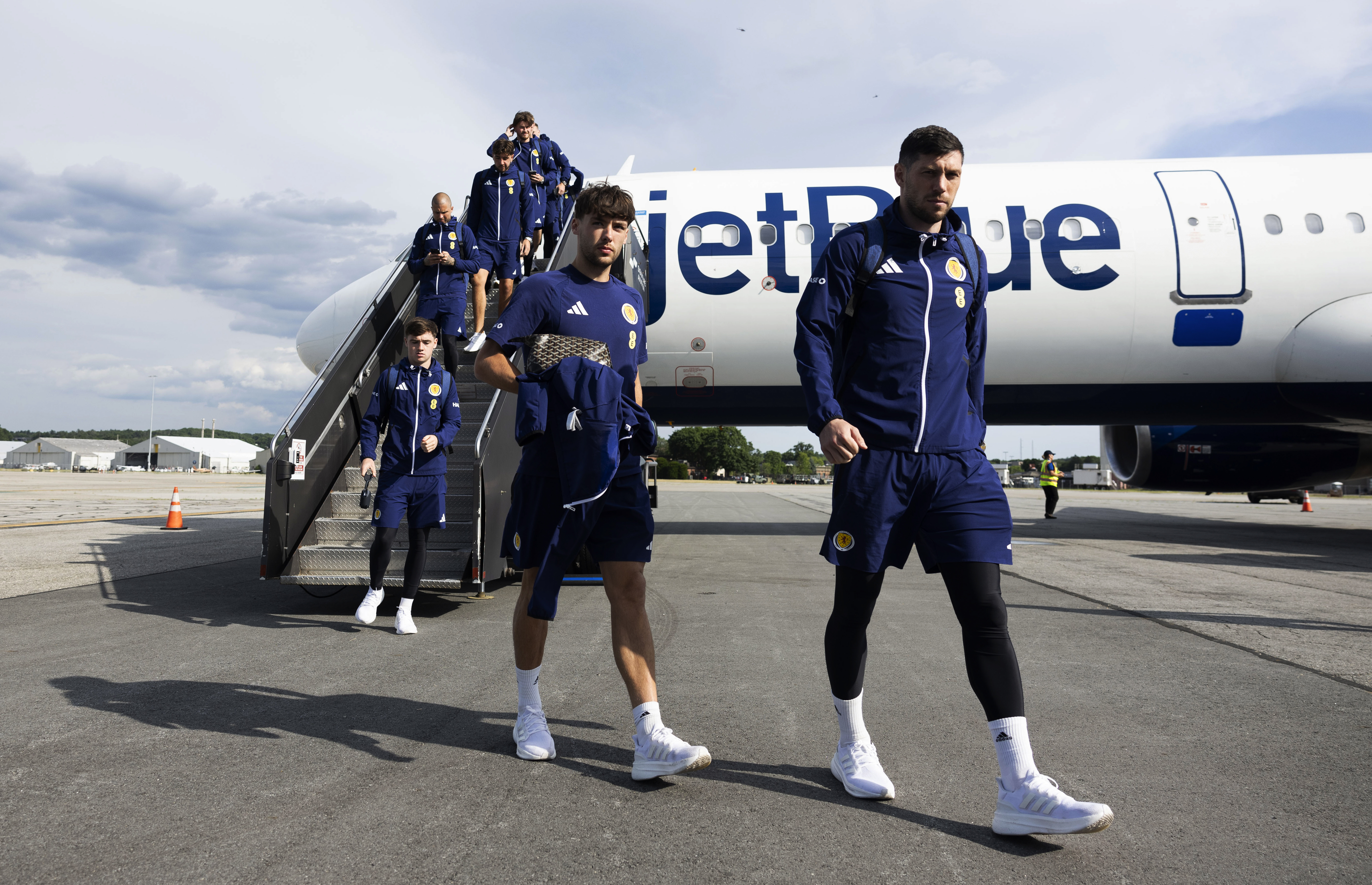 BOSTON, UNITED STATES - JUNE 17: Scott McKenna (R) and Aaron Hickey are pictured as the Scotland squad arrive in Boston ahead of their FIFA World Cup match against Morocco, on June 17, 2026, in Boston, United States. (Photo by Craig Foy / SNS Group)