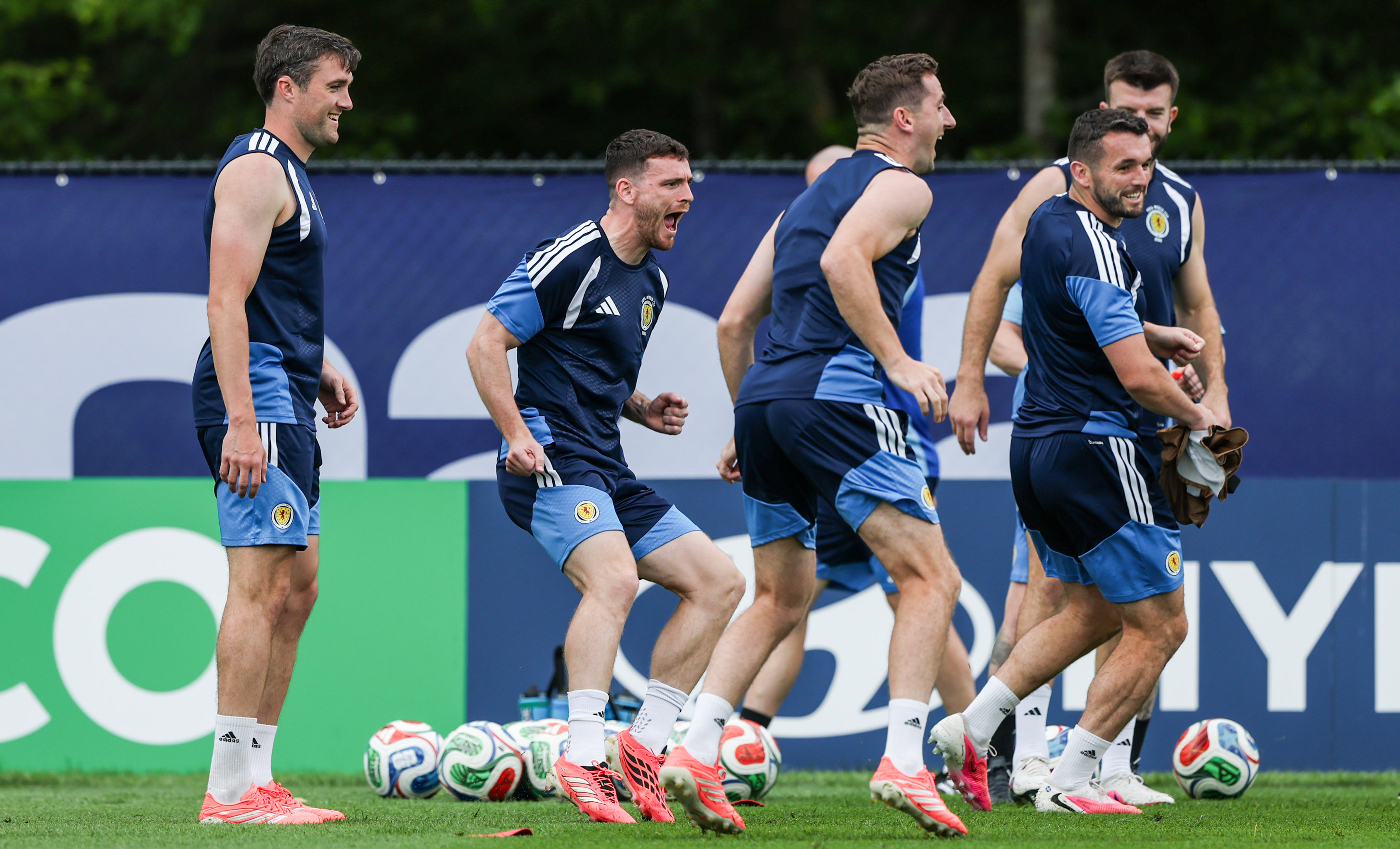 FOXBOROUGH, UNITED STATES - JUNE 18: Andy Robertson (centre) during a Scotland MD-1 training session at the Revolution Training Centre, on June 18, 2026, in Foxborough, United States. (Photo by Craig Williamson / SNS Group)