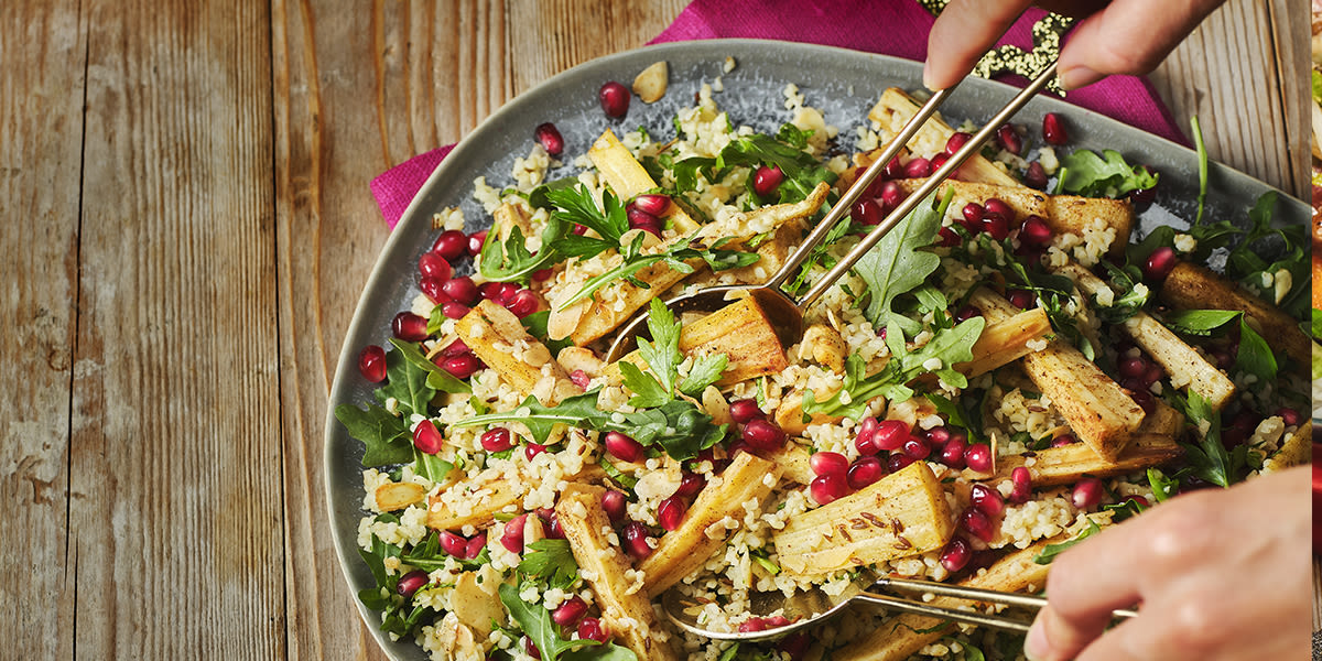 Roasted parsnips with bulgur wheat