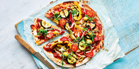 Chargrilled vegetable tortilla pizza