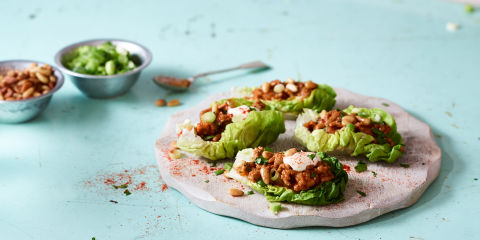 Spiced lamb and pine nut lettuce bowls