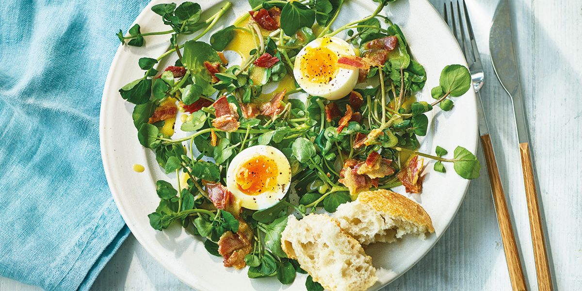 Watercress salad with warm mustard & bacon dressing