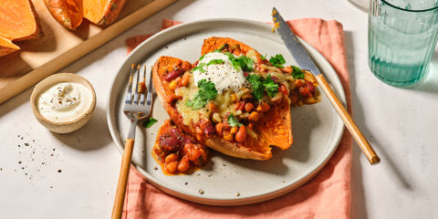 Spicy mixed-bean sweet potatoes