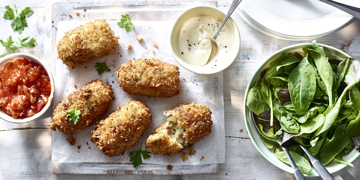 Cheat’s potato croquettes with ham and cheese
