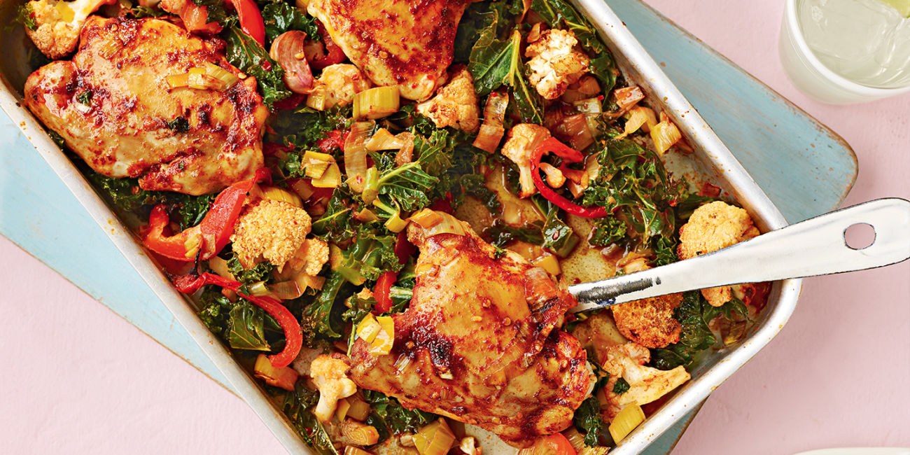 Spicy british chicken traybake