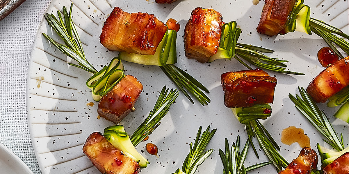 Marmalade-glazed pork belly bites