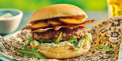 Smoky BBQ burgers with garlicky mushrooms 