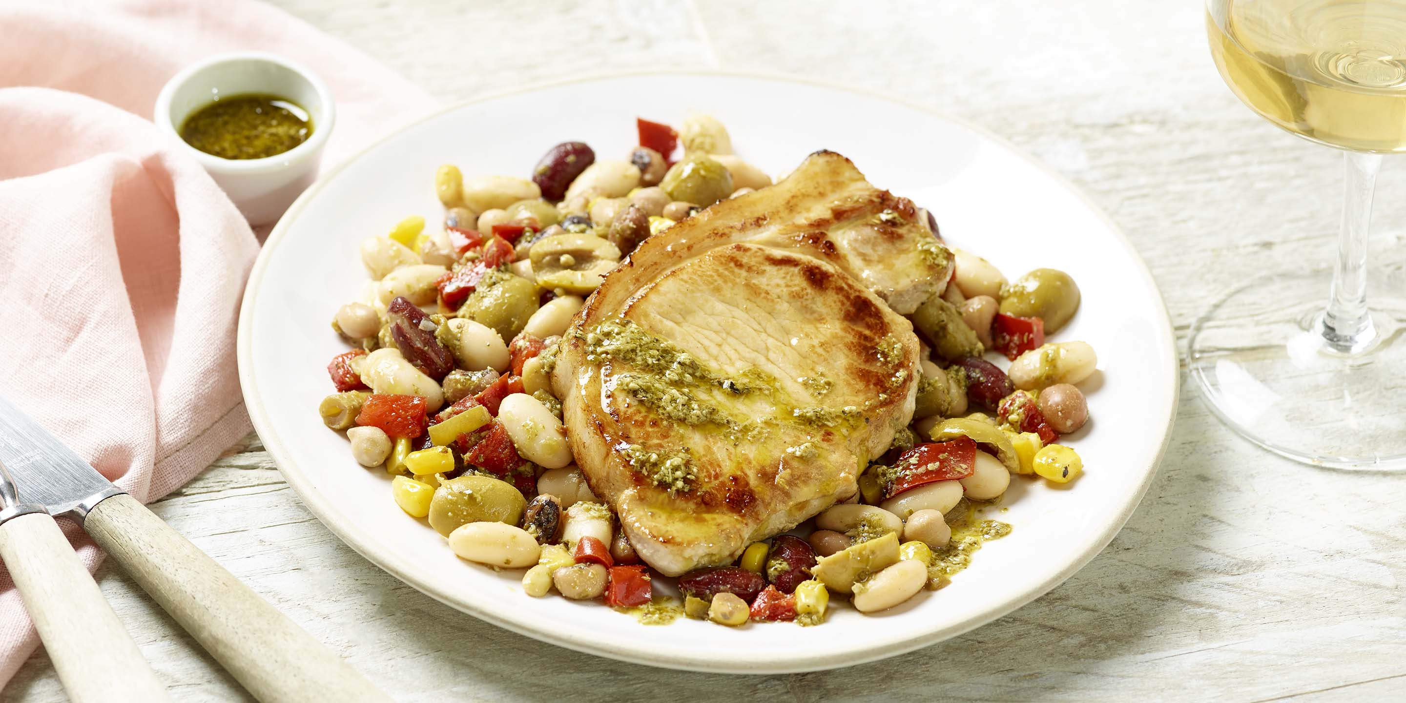 Pork steaks with Italian-style bean salad